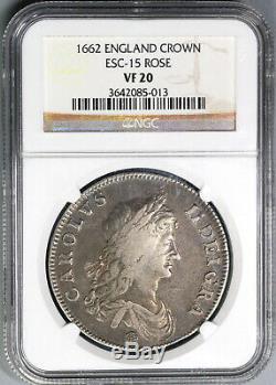 1662 NGC VF 20 Charles II Crown England Great Britain Silver Coin (19081701C)