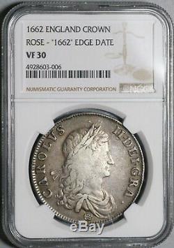 1662 NGC VF 30 Charles II Crown England Great Britain Edge Year Coin (19122601C)
