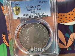 1668 GREAT BRITAIN Crown Silver Coin Charles II 2nd bust PCGS VF25 GOLD SEAL