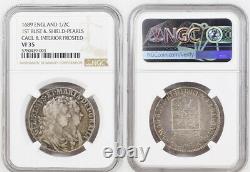 1689, Great Britain, William III & Mary. Rare Silver ½ Crown Coin. NGC VF-35