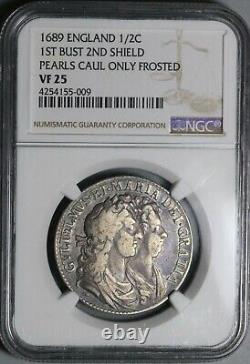 1689 NGC VF 25 William Mary 1/2 Crown Great Britain Silver Coin (21092703C)