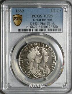 1689 PCGS VF 25 William Mary 1/2 Crown Great Britain Silver Coin (21010402C)