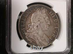 1696 ENGLAND, GREAT BRITAIN 1 Crown Coin Octavo Graded NGC F12 Slab William III