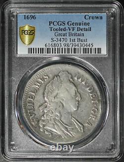 1696 Great Britain Silver Crown S-3470 1st Bust PCGS VF Details Tooled
