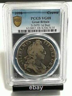 1696 Great Britain Silver Crown S-3470 1st Bust William PCGS VG 08 Gold Shield