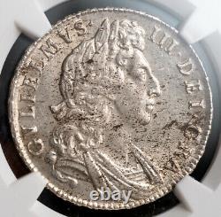 1698, Great Britain, William III. Certified Large Silver ½ Crown Coin. NGC UNC+