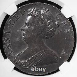 1707 GREAT BRITAIN Crown Silver Coin Anna 2nd Bust Septimo RARE NGC AU-Details