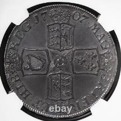 1707 GREAT BRITAIN Crown Silver Coin Anna 2nd Bust Septimo RARE NGC AU-Details