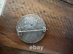 1707 Queen Anne Crown Silver Great Britain England Brooch Pin Toned Reverse Nice