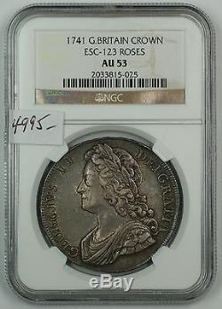 1741 Great Britain Silver Crown Coin ESC-123 Roses NGC AU-53 AKR