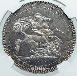 1818 GREAT BRITAIN UK King George III Old ANTIQUE Silver CROWN Coin NGC i87202