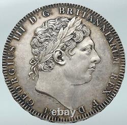 1818 GREAT BRITAIN UK King George III VINTAGE Antique Silver CROWN Coin i87166