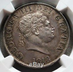 1818 Silver Great Britain 1/2 Crown King George III Coin Ngc About Unc 58