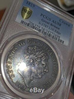 1819 Great Britain Crown in PCGS AU-58 with dark Rainbow Toning TrueView