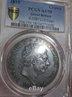 1819 Great Britain Crown in PCGS AU-58 with dark Rainbow Toning TrueView