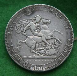1819 LIX EDGE GREAT BRITAIN CROWN SILVER COIN KING GEORGE III #675 vqs sharp