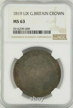 1819 LIX Great Britain Sterling Silver Crown NGC MS 63 Graded