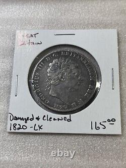 1820-LX Great Britain 1 Crown Large Silver Coin Damaged & Cleaned Low Mintage