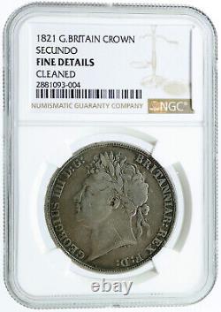 1821 GREAT BRITAIN UK King GEORGE IV Large 0.84oz Silver CROWN Coin NGC i117851