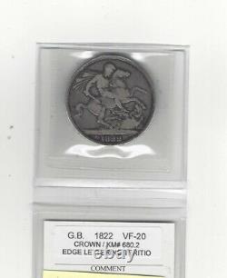 1822Great Britain, Crown, Coin Mart Graded VF-20 KM #680.2