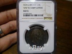 1834 Great Britain Silver Half Crown Coin WW In Script Letters NGC AU55