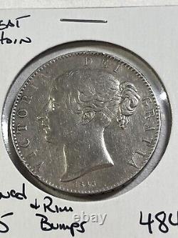 1845 Great Britain Crown Low Mintage Cleaned & Rim Damage