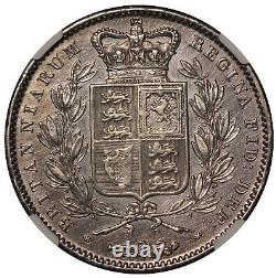 1845 Great Britain One Crown Cinquefoil Edge Silver Coin NGC AU Det. KM# 741