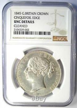 1845 Great Britain Victoria Crown Coin Certified NGC Uncirculated Detail. UNC MS