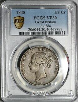 1845 PCGS VF 30 Victoria 1/2 Crown Great Britain Silver Coin (20102601C)
