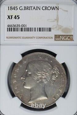 1845 Queen Victoria Great Britain Crown NGC Certified CH XF 45 Ancient Coins