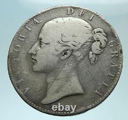 1845 UK Great Britain United Kingdom QUEEN VICTORIA Crown Silver Coin i79112