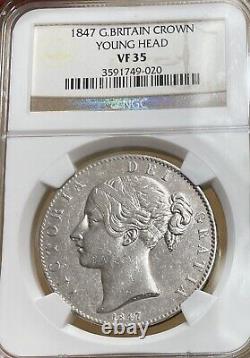 1847 Great Britain Large Silver Crown NGC VF35 Young Head