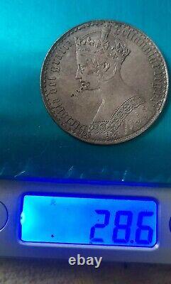 1847, Great Britain, Queen Victoria. Rare Proof Silver Gothic Crown 100% Silver