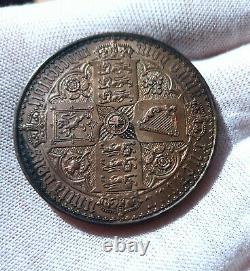 1847 Great Britain Queen Victoria. Rare Proof Silver Gothic Crown UNC 28.7 Grams