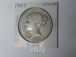 1847 Great Britain Silver Crown Victoria Young Head VF/XF Details (41319)