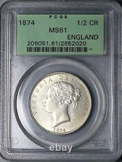 1874 PCGS MS 61 Victoria 1/2 Crown Great Britain OGH Silver Coin (24041102C)