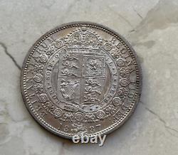 1887 Great Britain 1/2 Half Crown UNC Old Cleaning bg
