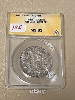 1887 Great Britain 1/2C Half Crown Jubilee MS 63 SILVER Coin- PRETTY