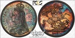1887 Great Britain 1 Crown PCGS MS64 Lot#G5379 Large Silver! Beautiful Toning