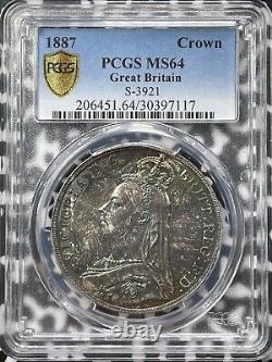1887 Great Britain 1 Crown PCGS MS64 Lot#G5379 Large Silver! Beautiful Toning