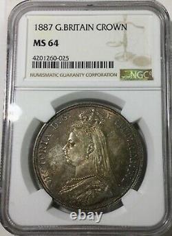 1887 Great Britain Crown NGC MS64 Mint State Coin Original light Toner Nice