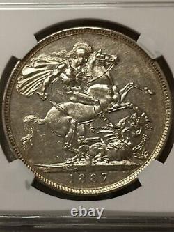 1887 Great Britain England UK Victoria Crown 5 Shillings NGC AU58 with Pedigree