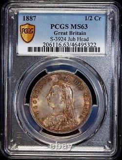 1887 Great Britain Queen Victoria Silver 1/2 Crown Coin. PCGS MS-63 TONING
