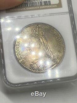 1887 Great Britain Silver Crown Jubilee MS 62 PRETTY RAINBOW TONING