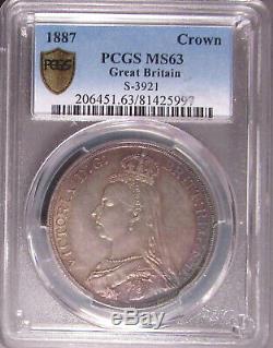 1887 Great Britain Silver One (1) Crown S 3921, PCGS MS 63 Gold Shield Holder