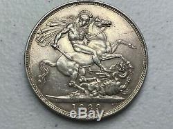 1889 GREAT BRITAIN Queen Victoria Jubilee Head Crown Silver Coin AU