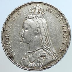 1889 GREAT BRITAIN Queen Victoria SAINT GEORGE Horse Silver Crown Coin i113275
