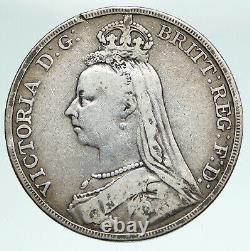 1889 GREAT BRITAIN UK Queen Victoria SAINT GEORGE Horse Silver Crown Coin i90909