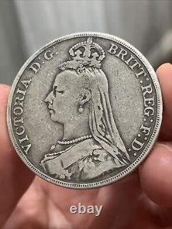 1889 GREAT BRITAIN UK Queen Victoria ST GEORGE Horse Silver Crown Coin Free SH