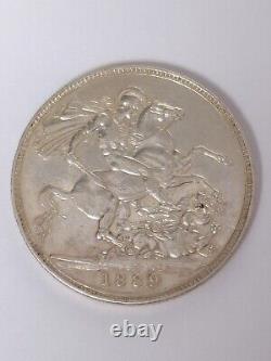 1889 Great Britain 1 Crown Silver Coin Xf-au Details